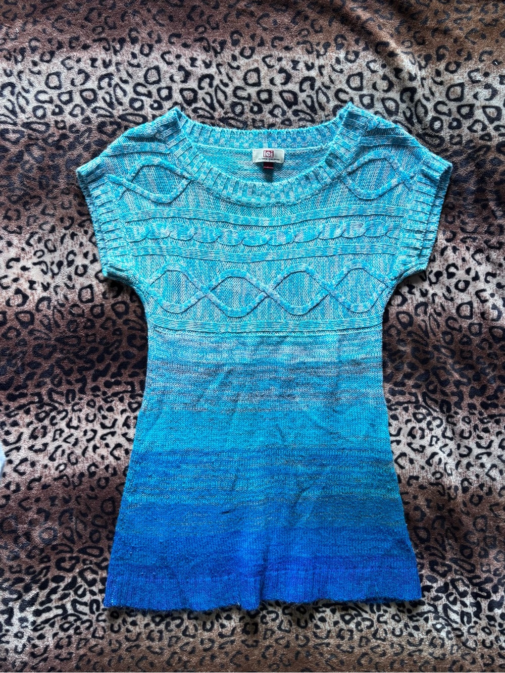 lei Blue Ombre Cable Knit Cap-Sleeve Tunic